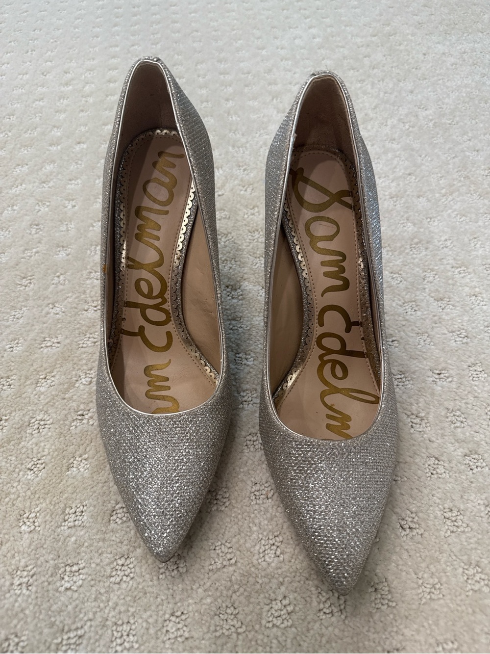 Sam Edelman Silver Glitter Pointed Toe Stiletto Pumps Size 7.5 - Picture 2 of 8